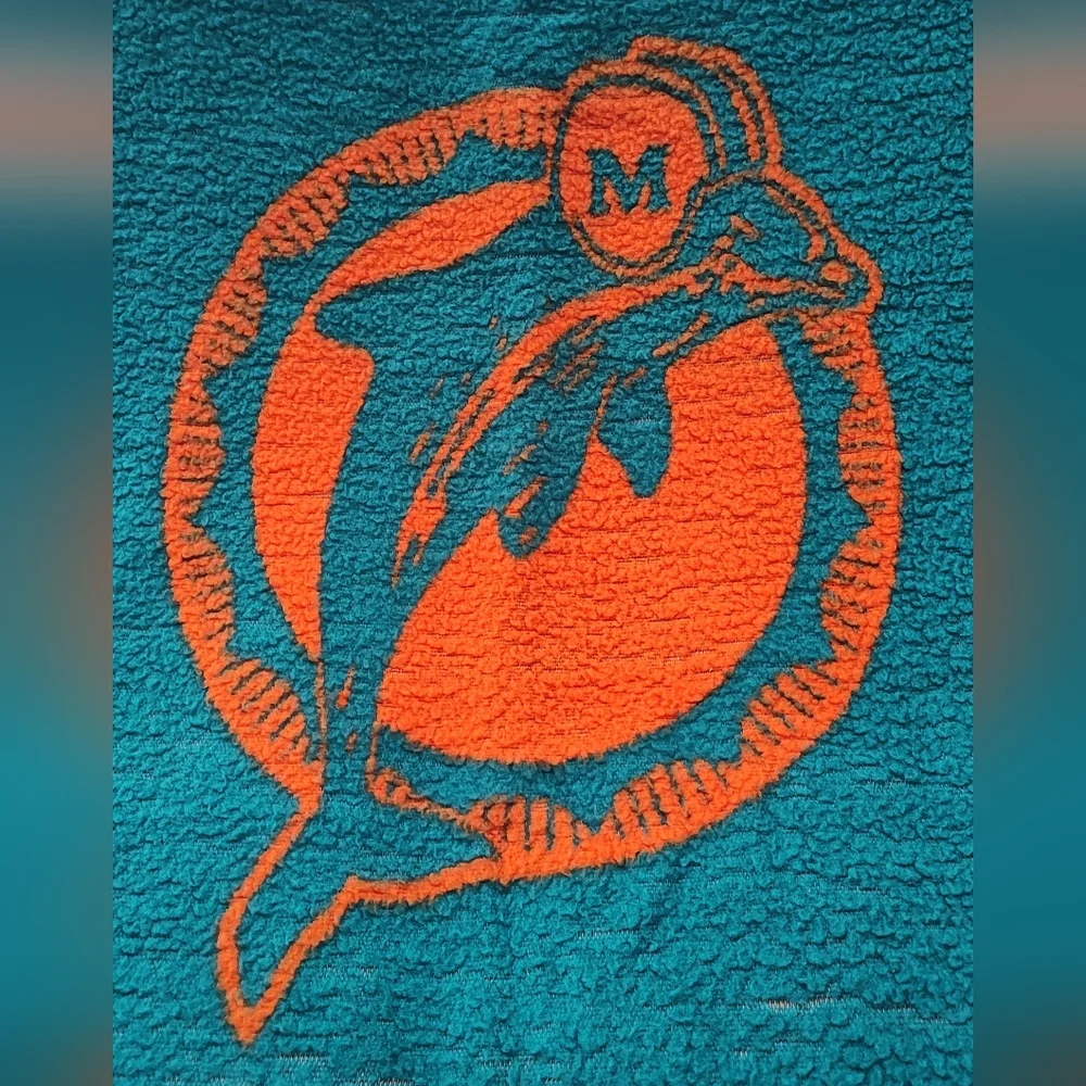 VINTAGE 90's Miami Dolphins Teal and Orange Original Logo Blanket, 6' X 4'